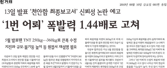 ‘1번 어뢰’  또 어긋나는 과학, 폭발력 수정